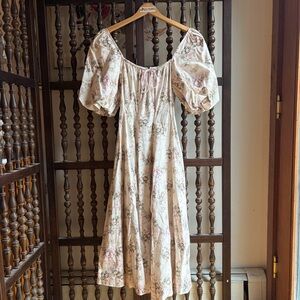 SELKIE Floral Day Dress Cotton Bow Ribbon Cottagecore Peasant Size XS